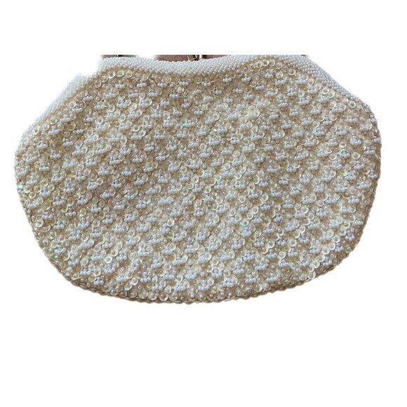 vintage la regale beaded purse White Beads Yellow Satin Lining Chain Handmade HK - Picture 6 of 11